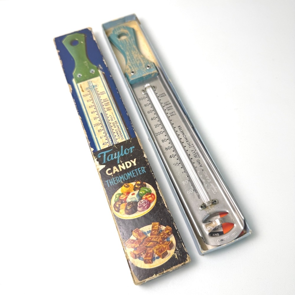 Vintage Taylor Candy and Jelly Thermometer Stainless Steel Wood Handle with Box